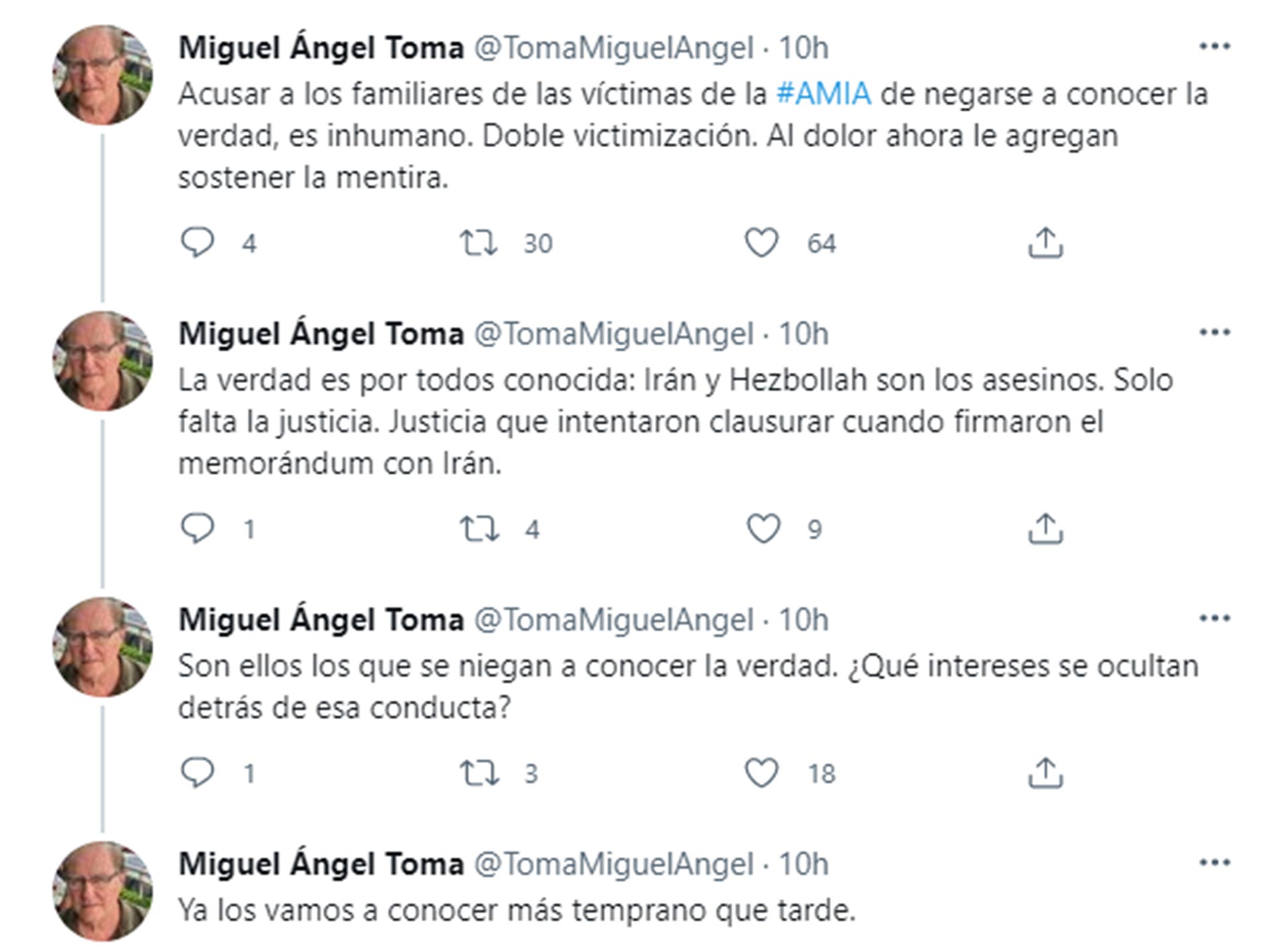Los tuits de Miguel Ángel Toma. 