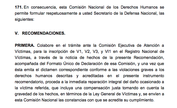Extracto de la recomendación de la CNDH sobre el caso de Ana Georgina, en la que confirman que fue torturada por elementos de la Sedena (Captura de pantalla)