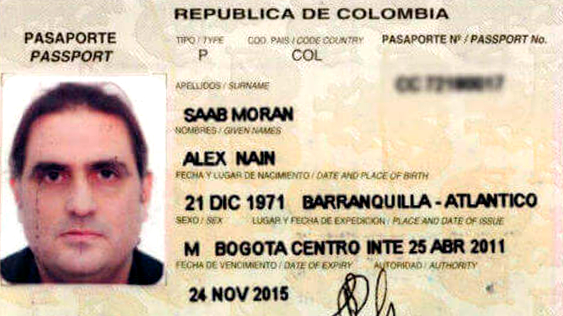 El pasaporte colombiano de Alex Saab