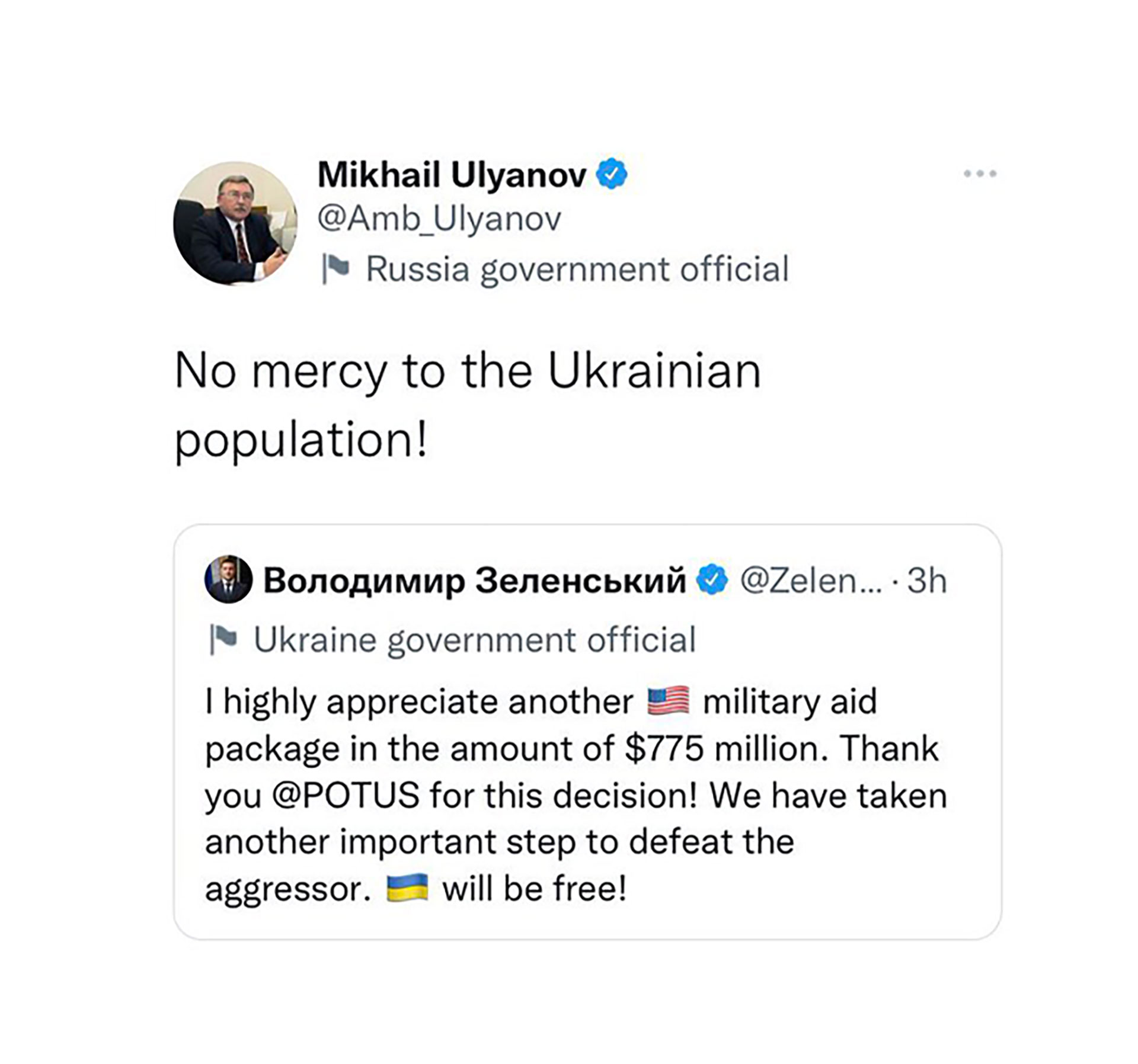 El tuit de Mikhail Ulyanov que luego fue eliminado