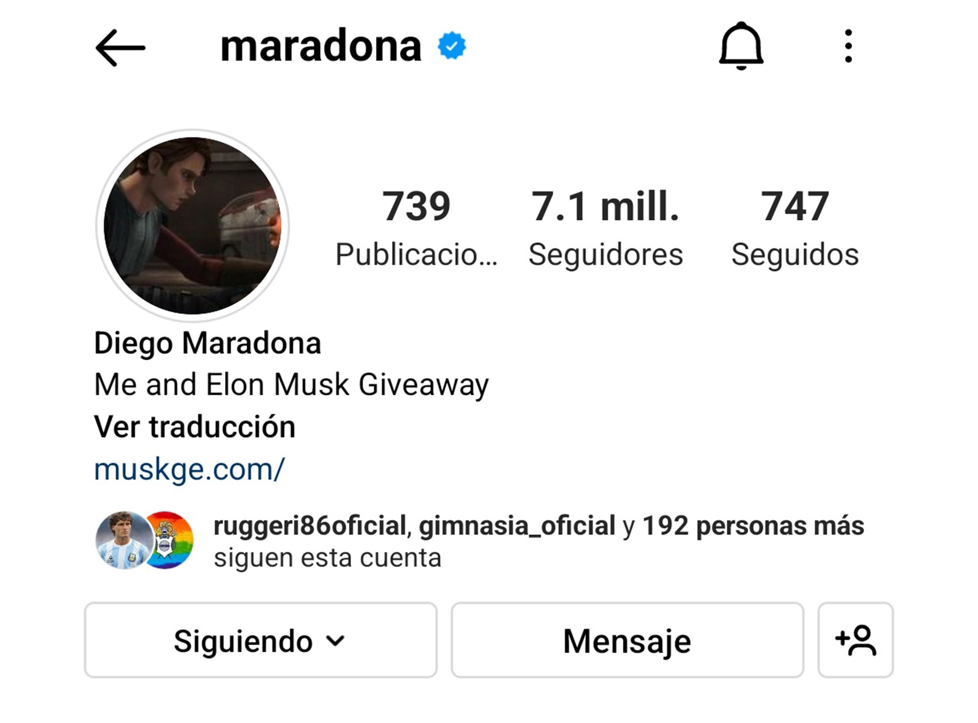La cuenta de Instagram de Maradona cuenta con más de 7 millones de seguidores
