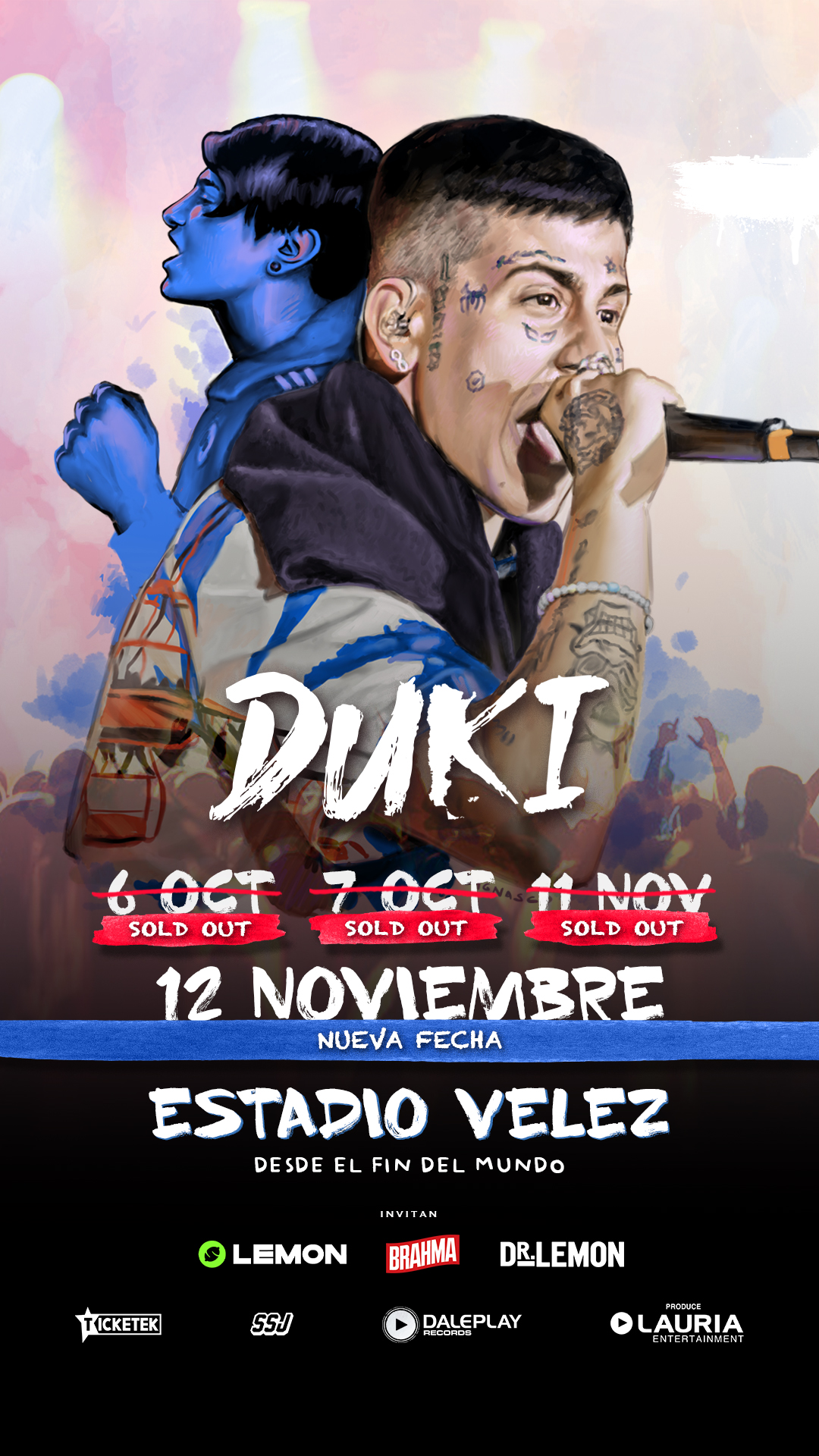 "Desde el fin del mundo", así se llama la gira de Duki que tendrá cuatro fechas en Vélez: 6 y 7 de octubre, 11 de noviembre, agotadas, y la nueva fecha del 12 de noviembre