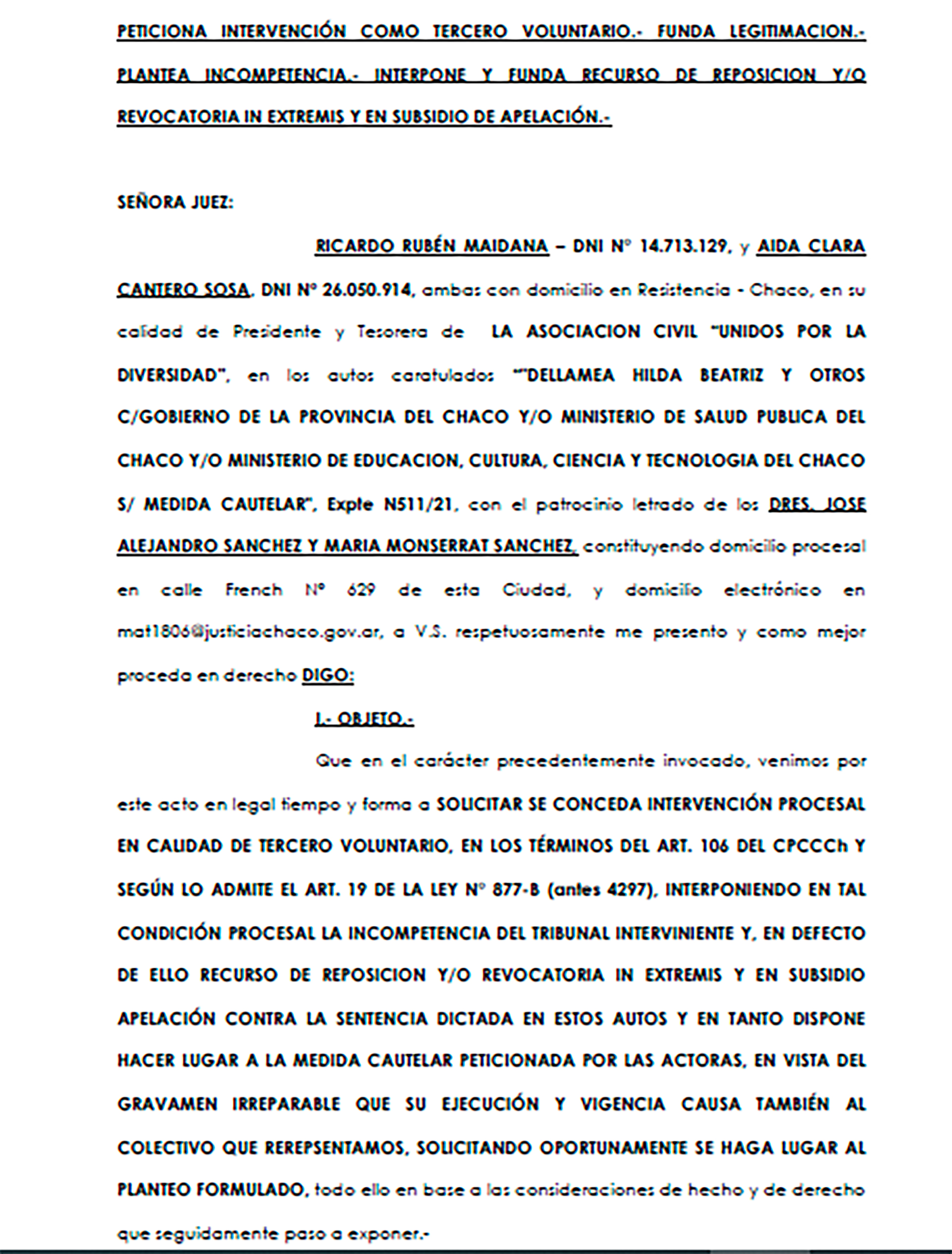 Apelación de la Sentencia de la jueza Marta Beatriz Aucar de Trotti contra la Ley de IVE en el Chaco