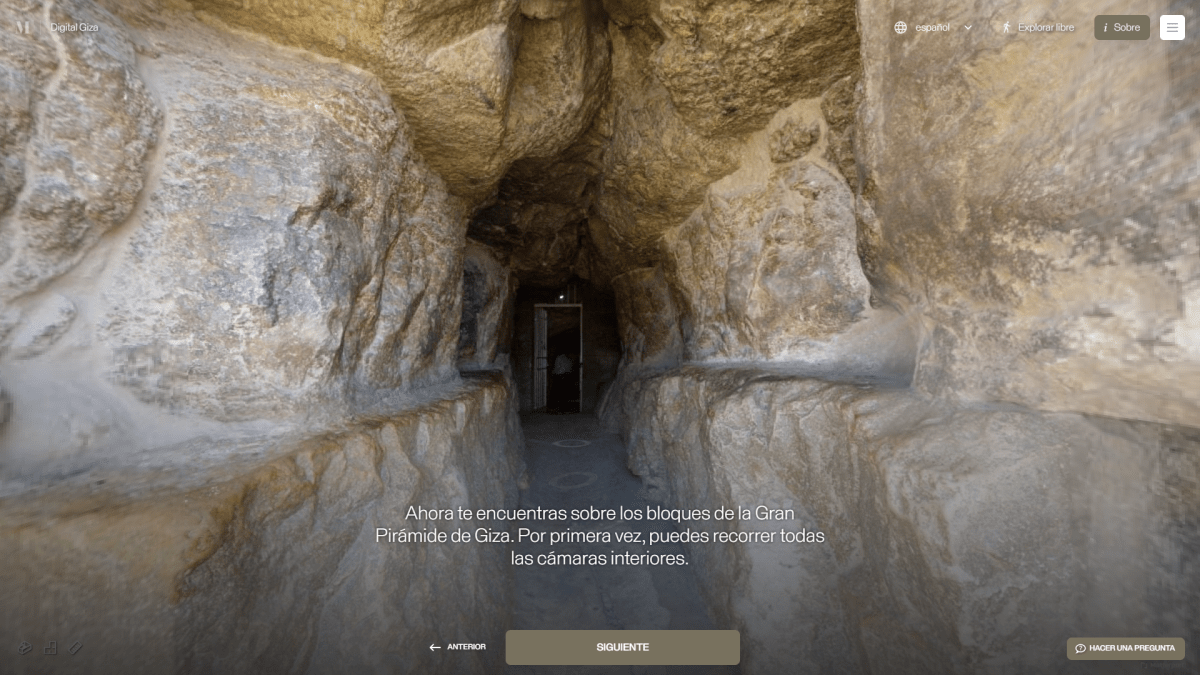 El proyecto Guiza permite que los usuarios realicen visitas virtuales libres y guiadas dentro de las Pirámides de Guiza en Egipto.