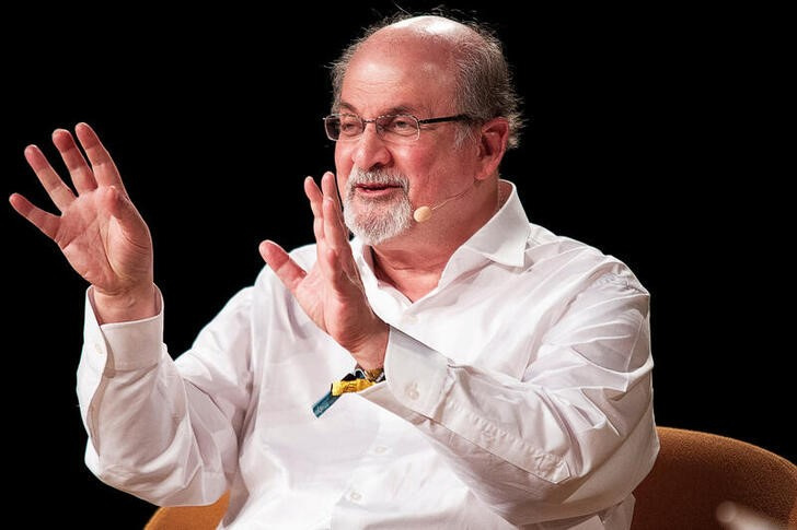 Archive image of writer Salman Rushdie being interviewed during the Heartland Festival in Kvaerndrup, Denmark.  June 2, 2018. Carsten Bundgaard/Ritzau Scanpix/via Reuters.  ATTENTION EDITORS - THIS IMAGE WAS PROVIDED BY A THIRD PARTY.