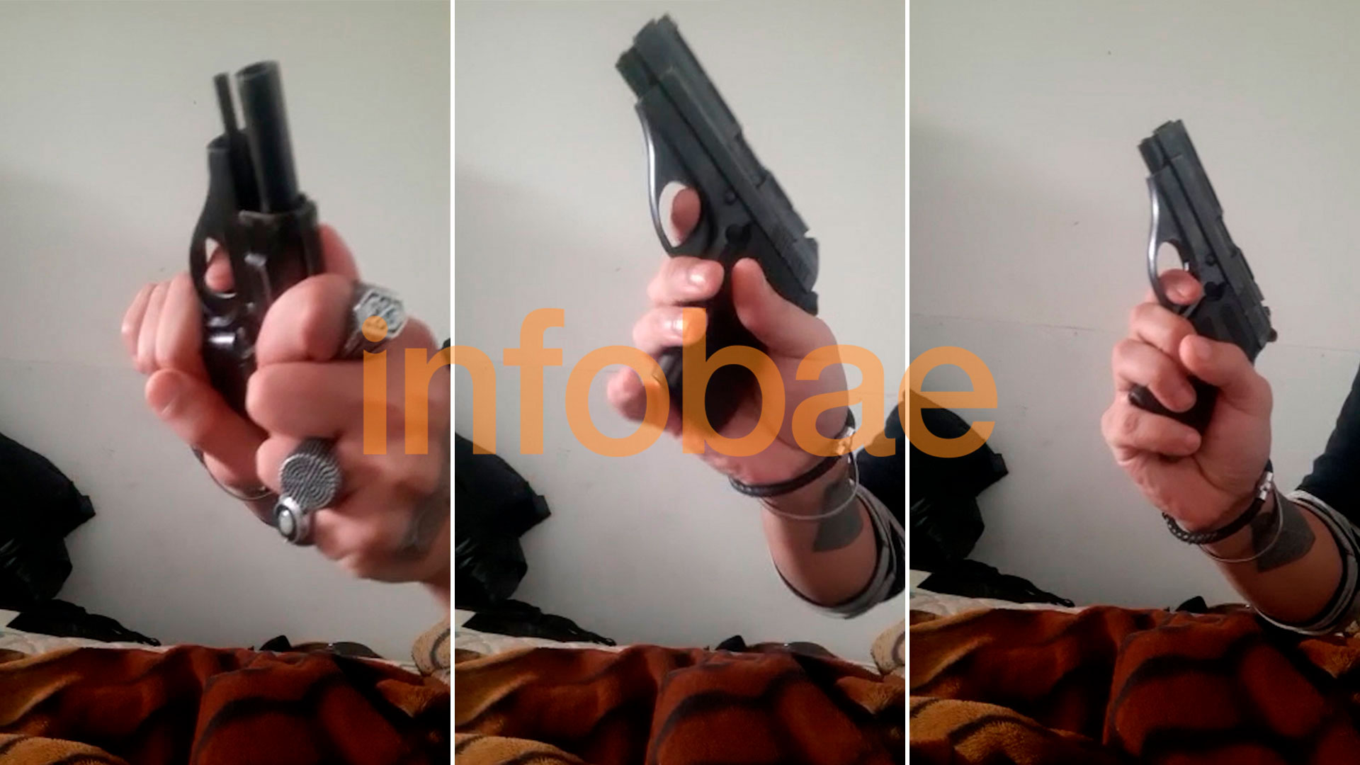 Sabag Montiel manipula el arma del ataque en foto extraída de su celular.