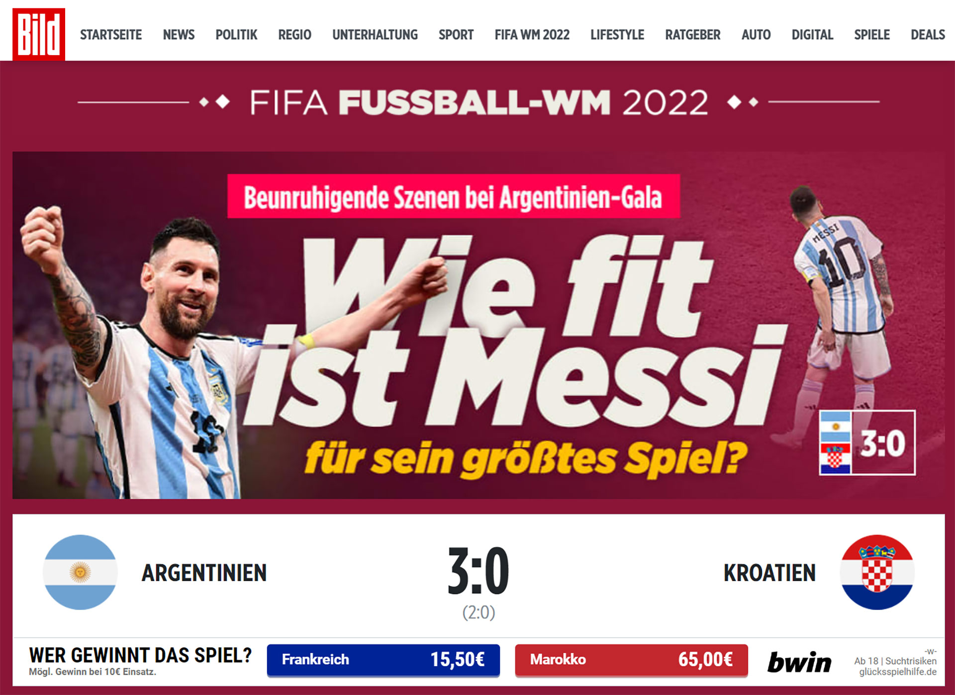 “¿Qué tan apto está Messi para su partido más importante?” (Bild, Alemania)