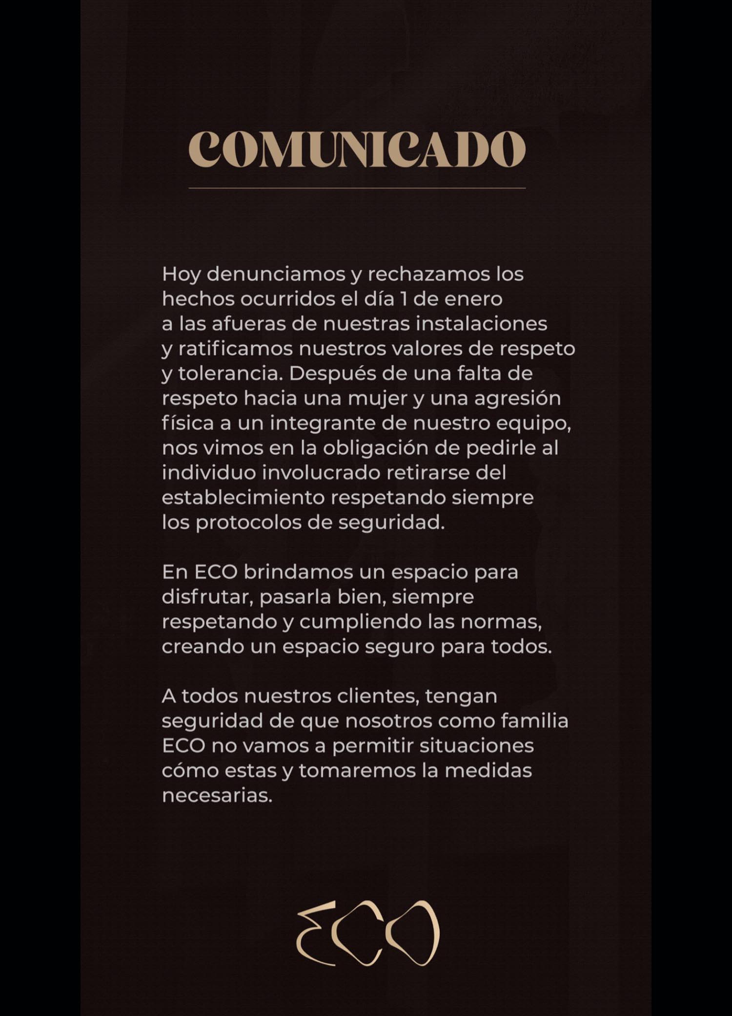 The statement issued by the ECO nightclub in Caracas after the incident with the actor Jerónimo Gil 