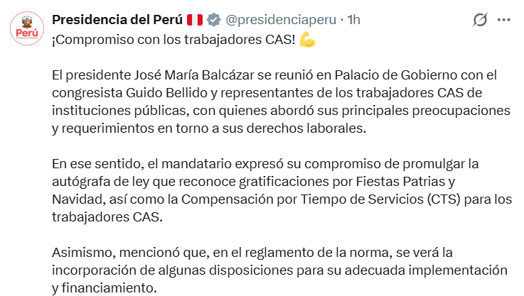 Gratificación y CTS para los CAS en marcha: Se promulga ...