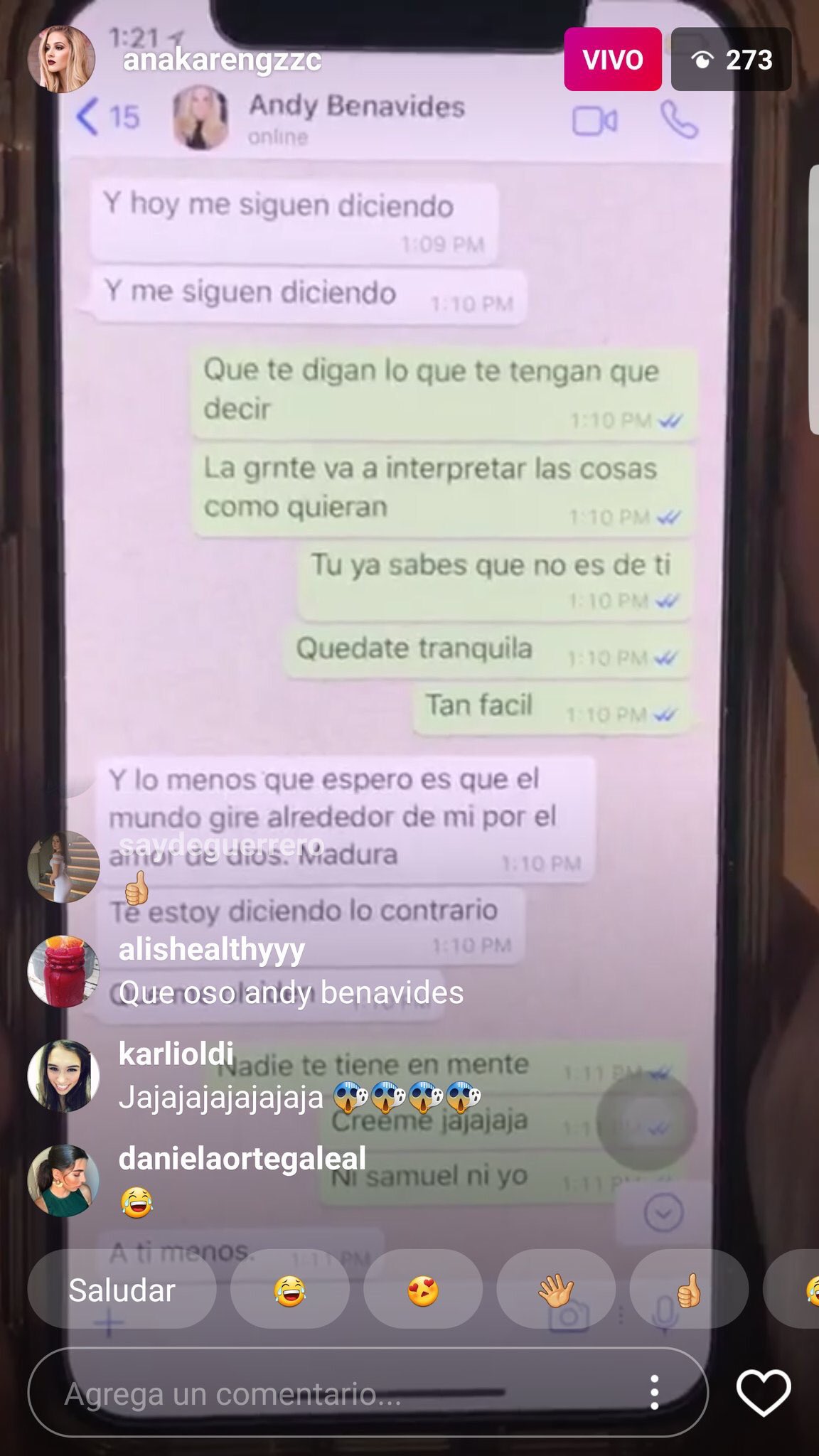 A través de una transmisión en vivo, Mariana Rodríguez exhibió la conversación que mantuvo con Andy Benavides (Foto: Twitter / @Ha_nzC)