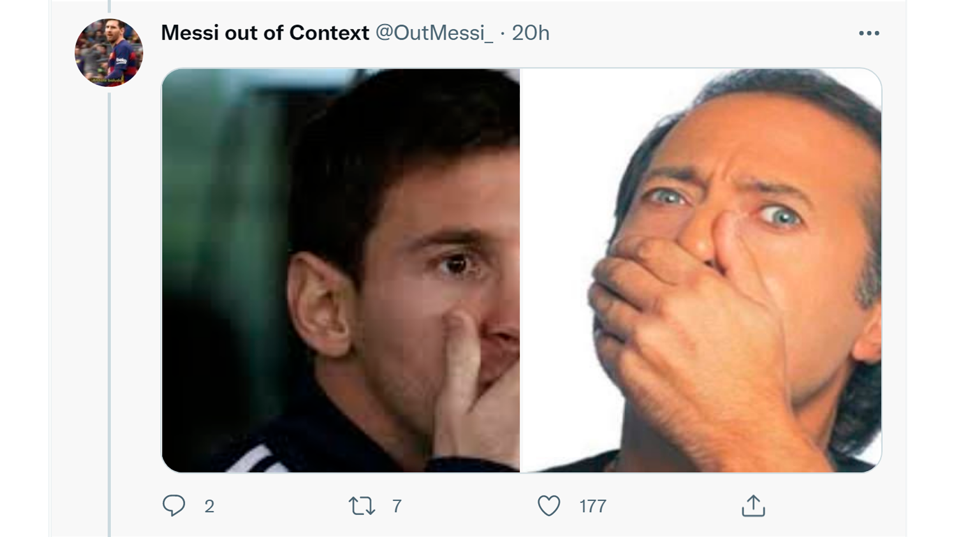 Gestos de sorpresa similares entre Messi y Francella