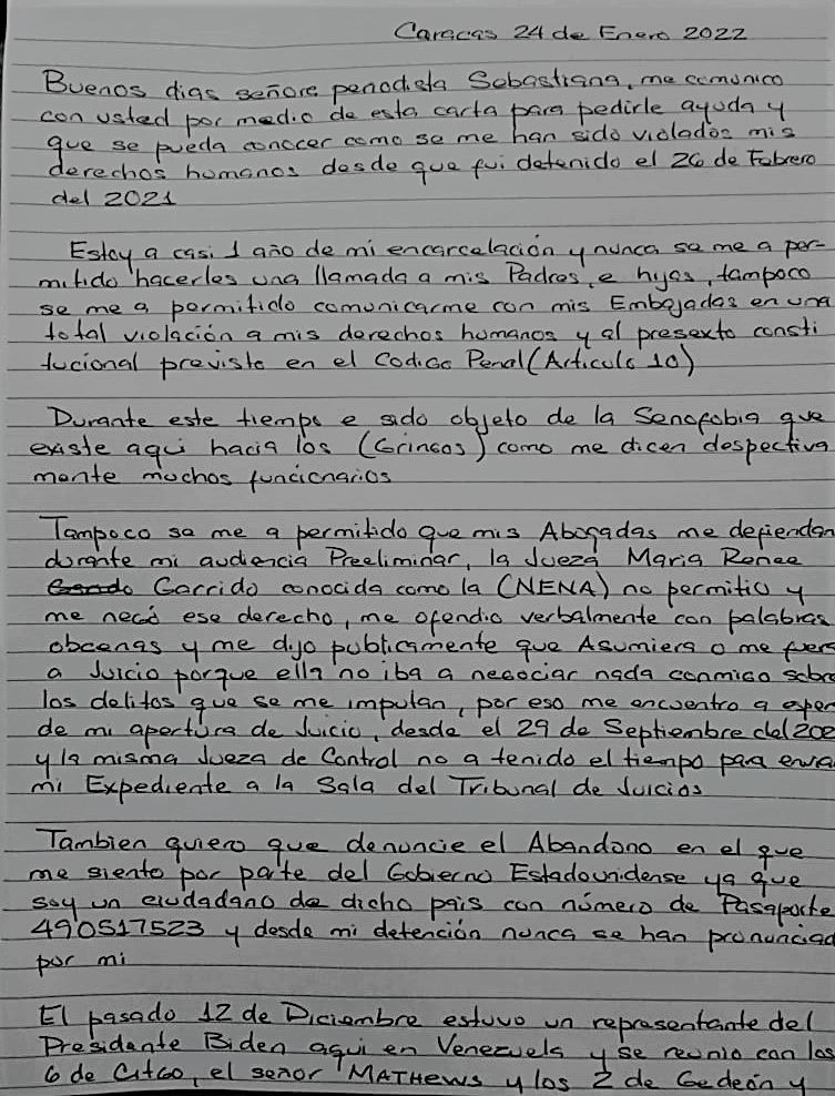 Parte de la comunicación manuscrita donde Fernández narra lo que le ha sucedido desde su detención
