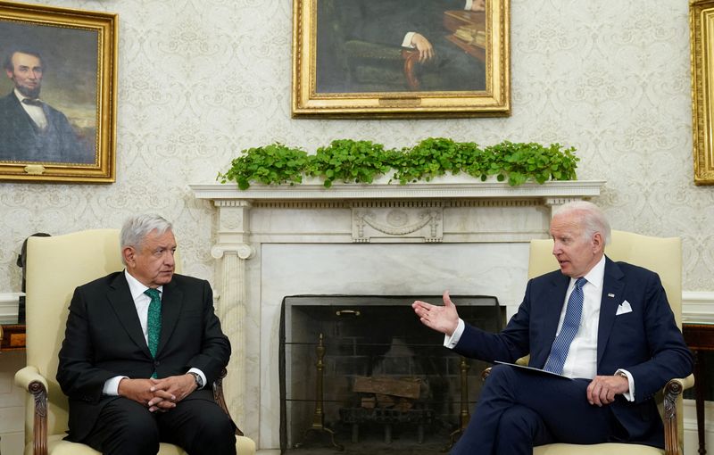 Stock image.  US President Joe Biden meets with his Mexican counterpart Andrés Manuel López Obrador in the Oval Office of the White House in Washington, USA.  July 12, 2022. REUTERS/Kevin Lamarque