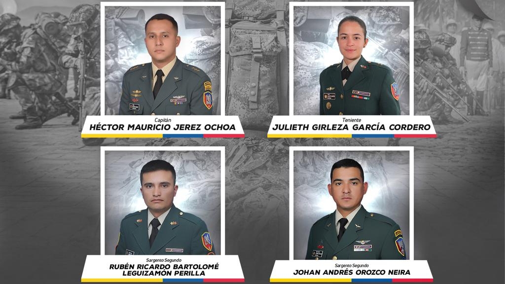 Soldados fallecidos en el accidente del helicóptero en Chocó. Foto: Ejército nacional.