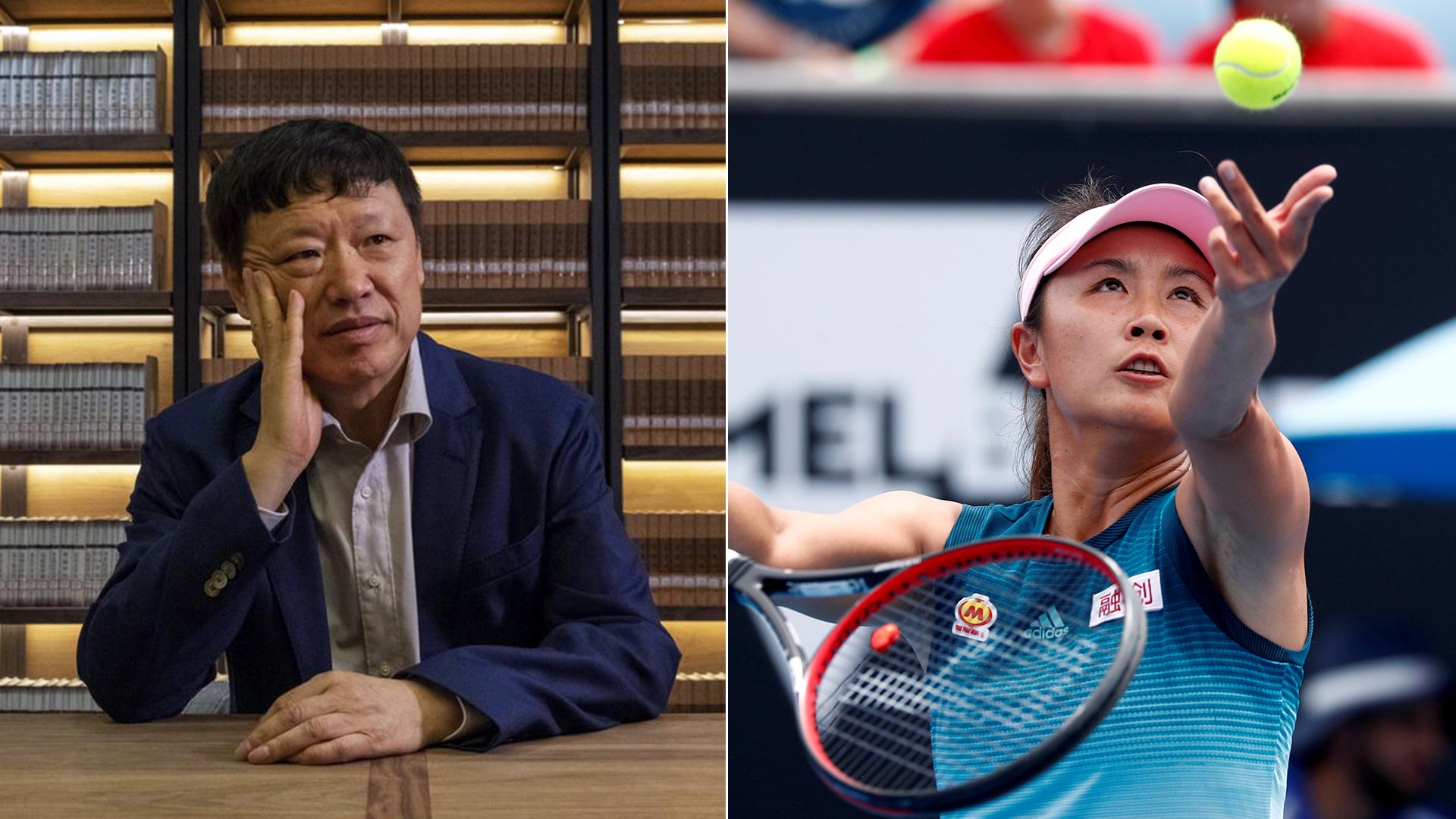 Hu Xijin, editor general del diario propagandístico Global Times y Peng Shuai, la tenista china que acusó a un alto jerarca del Partido Comunista y ex vice premier de haber abusado sexualmente de ella. Está desaparecida desde hace 17 días (Bloomberg)
