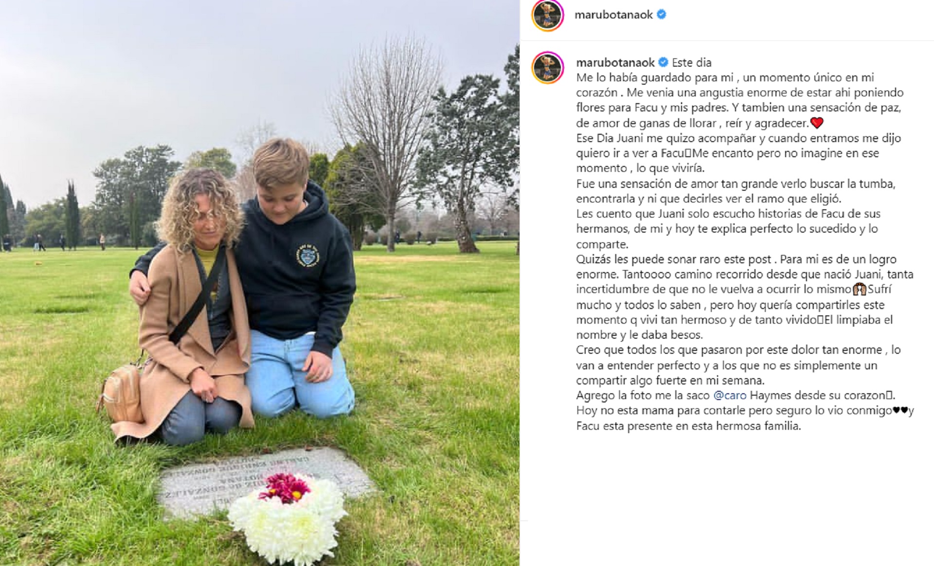 Maru Botana visitó la tumba de Facundo con su hijo Juani y contó detalles del emotivo momento: “Fue una sensación de amor tan grande”