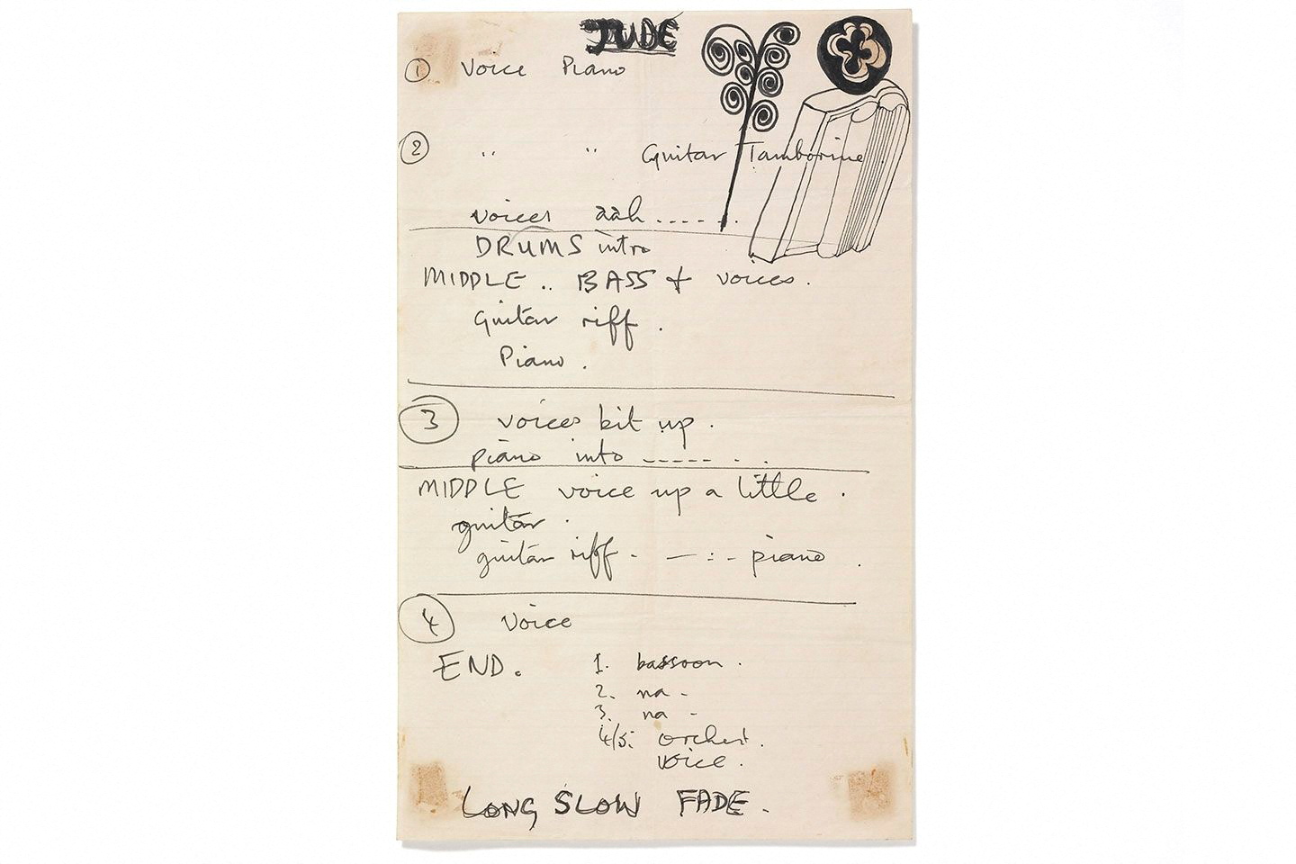 Los apuntes manuscritos de Paul McCartney sobre la canción. Fuera puestos a subasta a principios de este año.