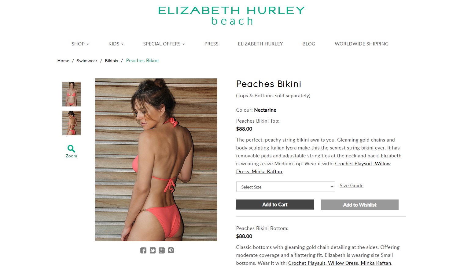 El bikini que lució Elizabeth Hurley en sus redes se encuentra a la venta en su tienda oficial