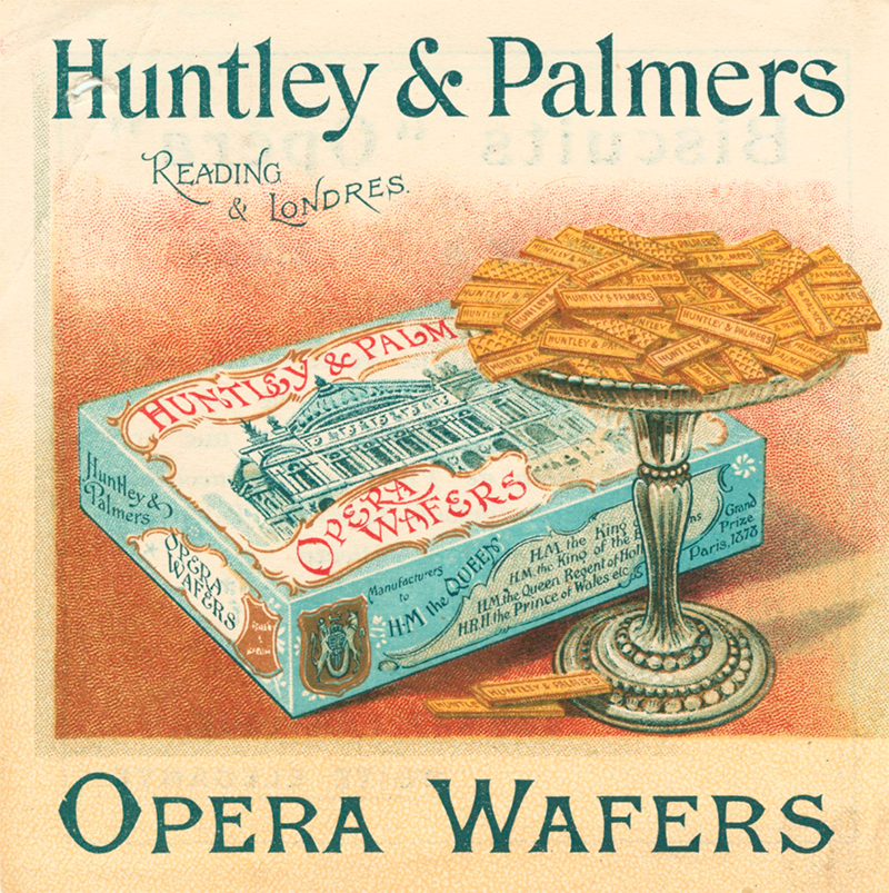 Publicidad de Opera Wafers, década de 1890. H&P Collection, Reading Museum.