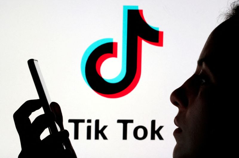 FOTO DE ARCHIVO. Imagen de ilustración de una persona sosteniendo un teléfono inteligente mientras detrás se muestra el logo de TikTok (REUTERS/Dado Ruvic)