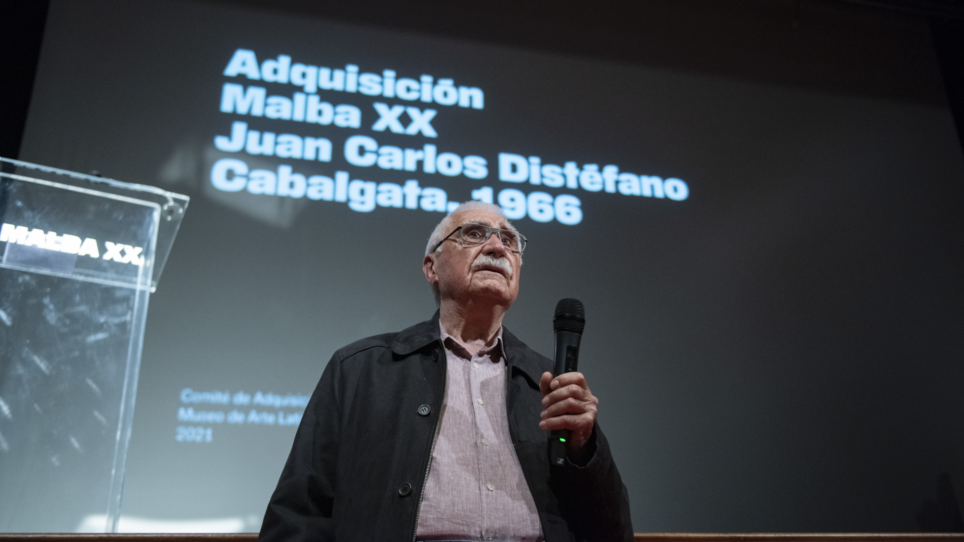 Durante el acto, se anunció la obra seleccionada por el Comité de Adquisiciones del Malba para celebrar los 20 años del museo. Se trata de "Cabalgata" de Juan Carlos Distéfano