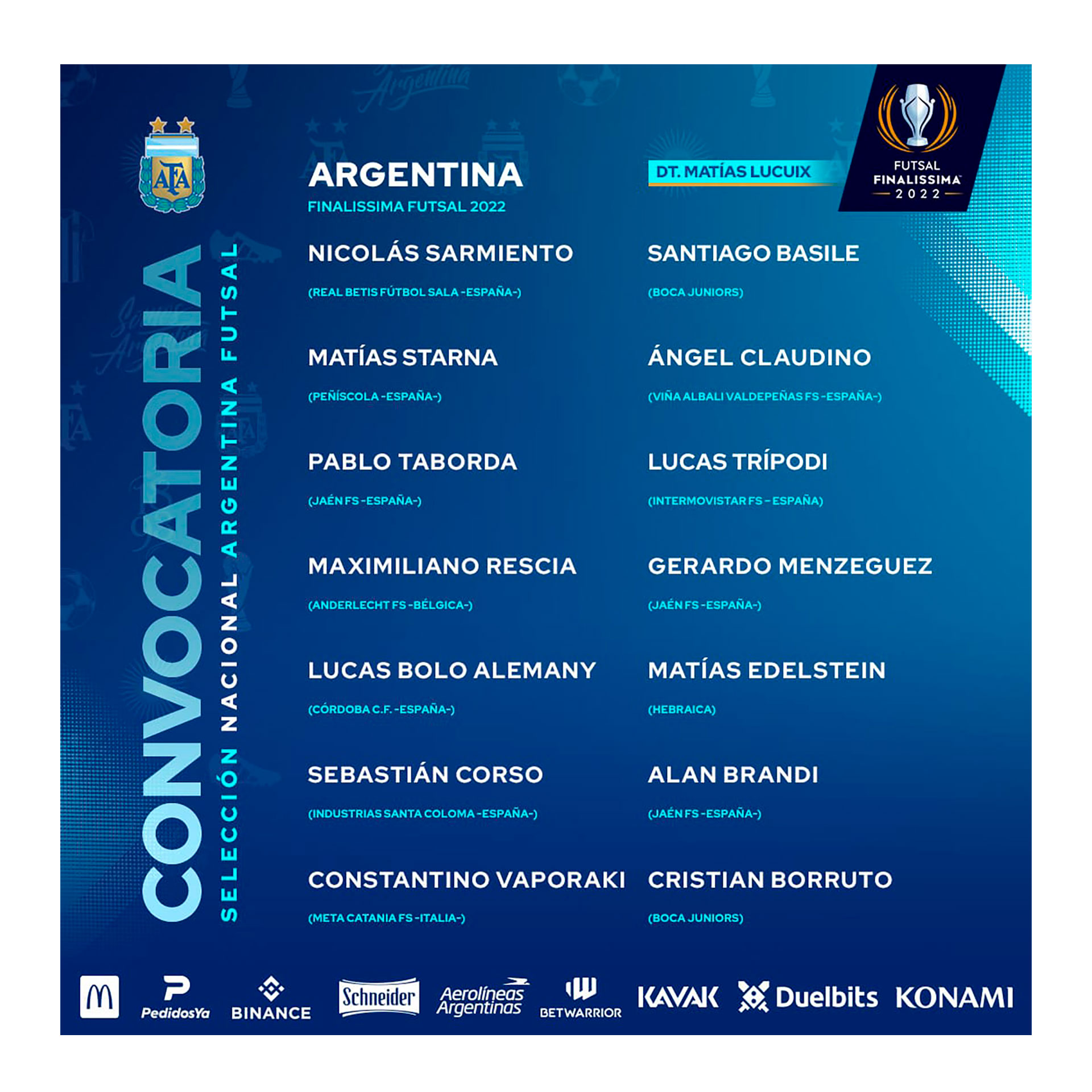 Los citados por Lucuix para la Finalissima
