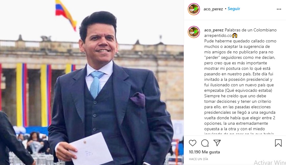 Post en Instagram de Aco Pérez. Instagram @aco_perez