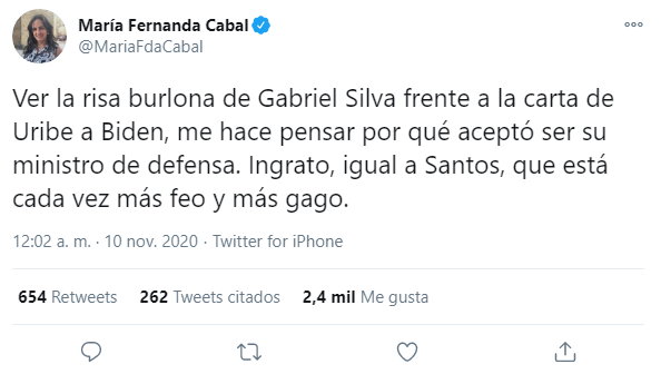 Tweet de Cabal contra Santos