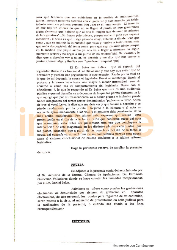 La denuncia presentada contra el juez Leiva