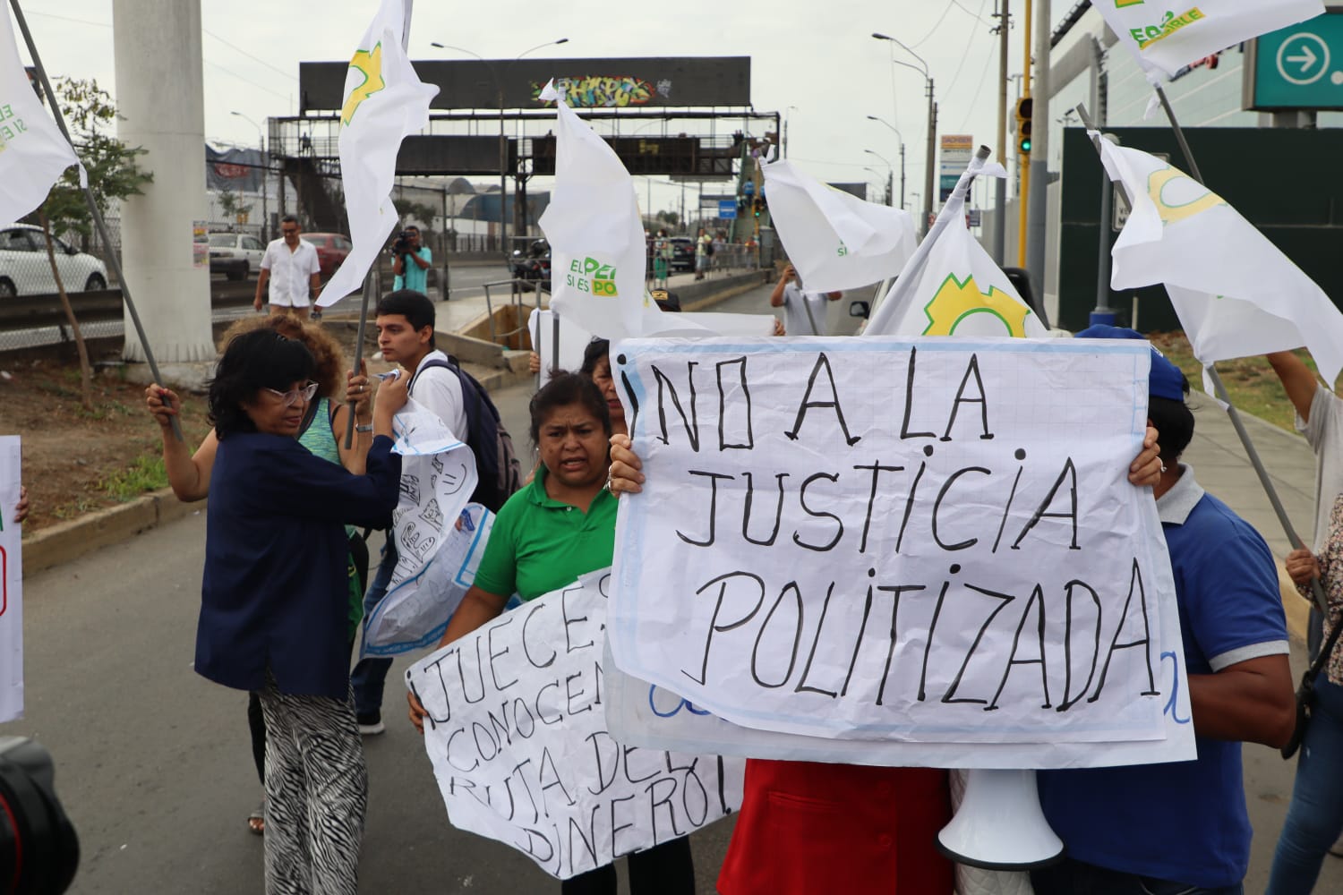 "No a la justicia politizada", es otro de los carteles que se pueden leer a favor de Alejandro Toledo| Paula Díaz - Infobae Perú