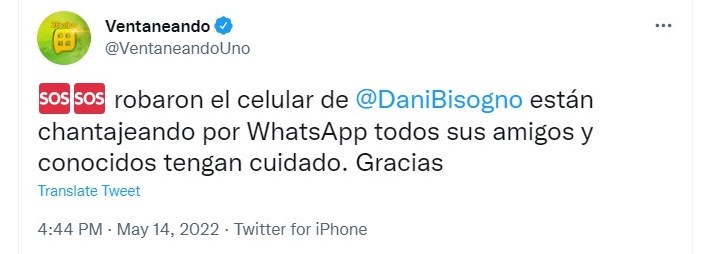 El vespertino dio aviso a todos los conocidos sobre el robo a Daniel
Twitter: @Ventaneando