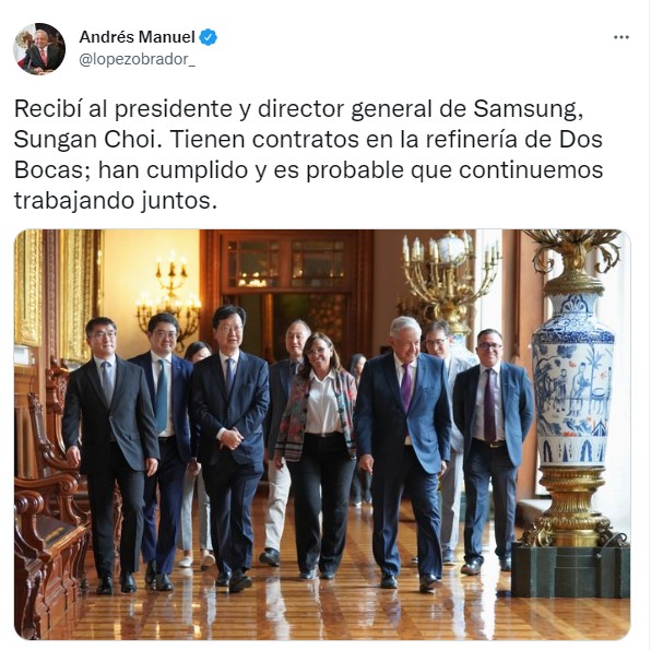 Junto al texto, el presidente López Obrador compartió una fotografía con los empresarios extranjeros (Foto: Twitter/@lopezobrador_)