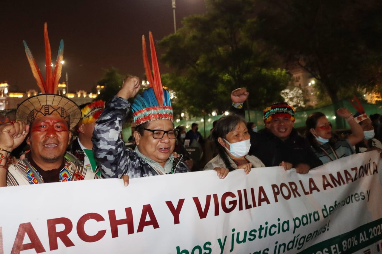 Marcha de la Asociación Interétnica de Desarrollo de la Selva Peruana (Aidesep).