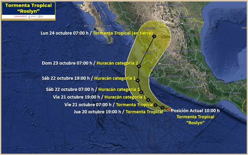 Se formó tormenta tropical "Roslyn" frente a México. Foto: Servicio Meteorológico Nacional