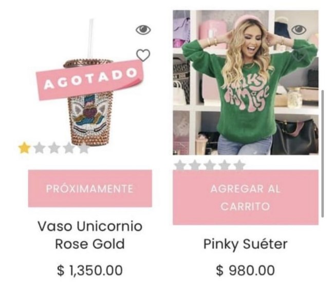 El costo en la Pinky Shop era de 980 pesos más envío Foto: Captura de pantalla
