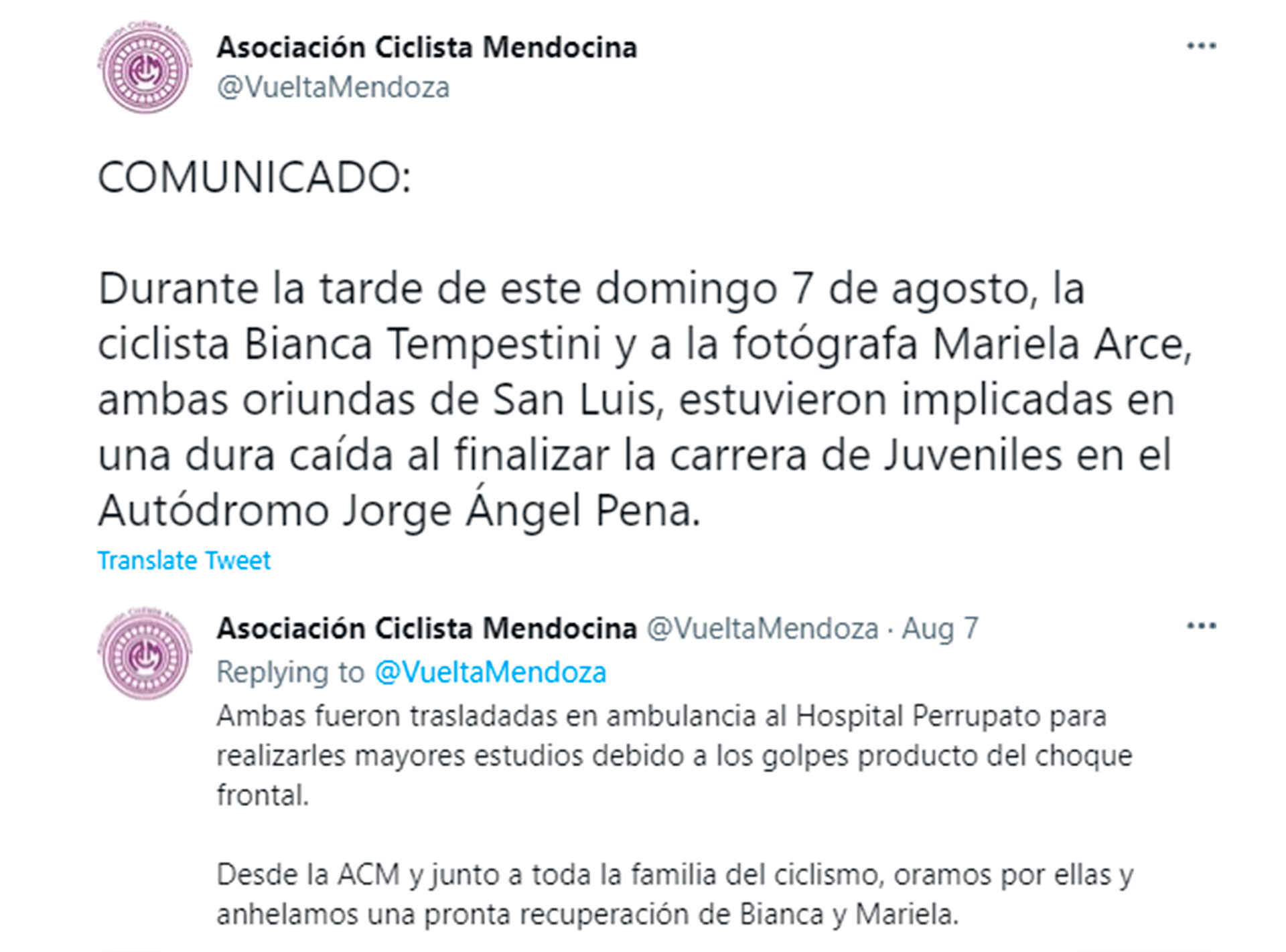 Pernyataan pertama dari Asosiasi Bersepeda Mendoza