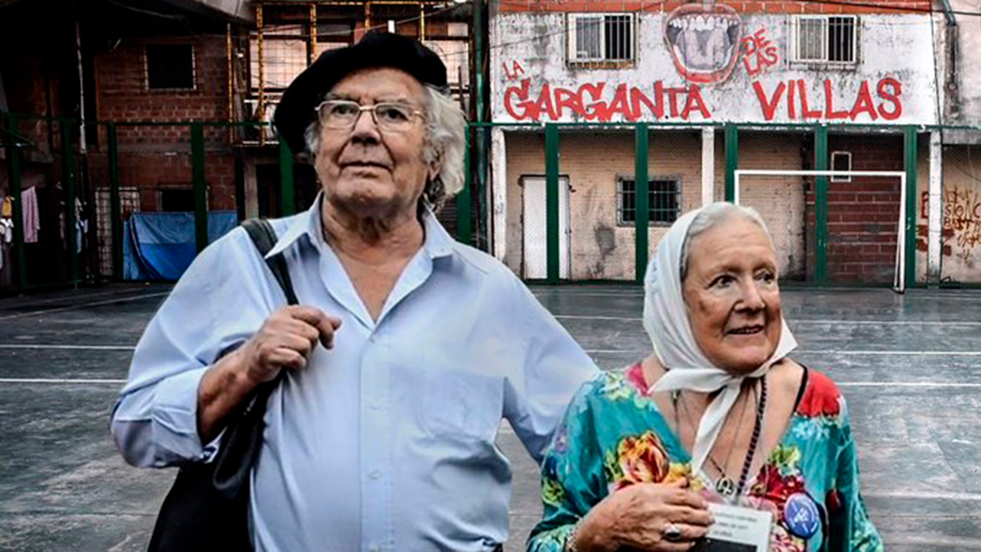 El ganador del premio Nobel de la Paz junto a la Madre de Plaza de Mayo Nora Cortiñas en el Barrio 31