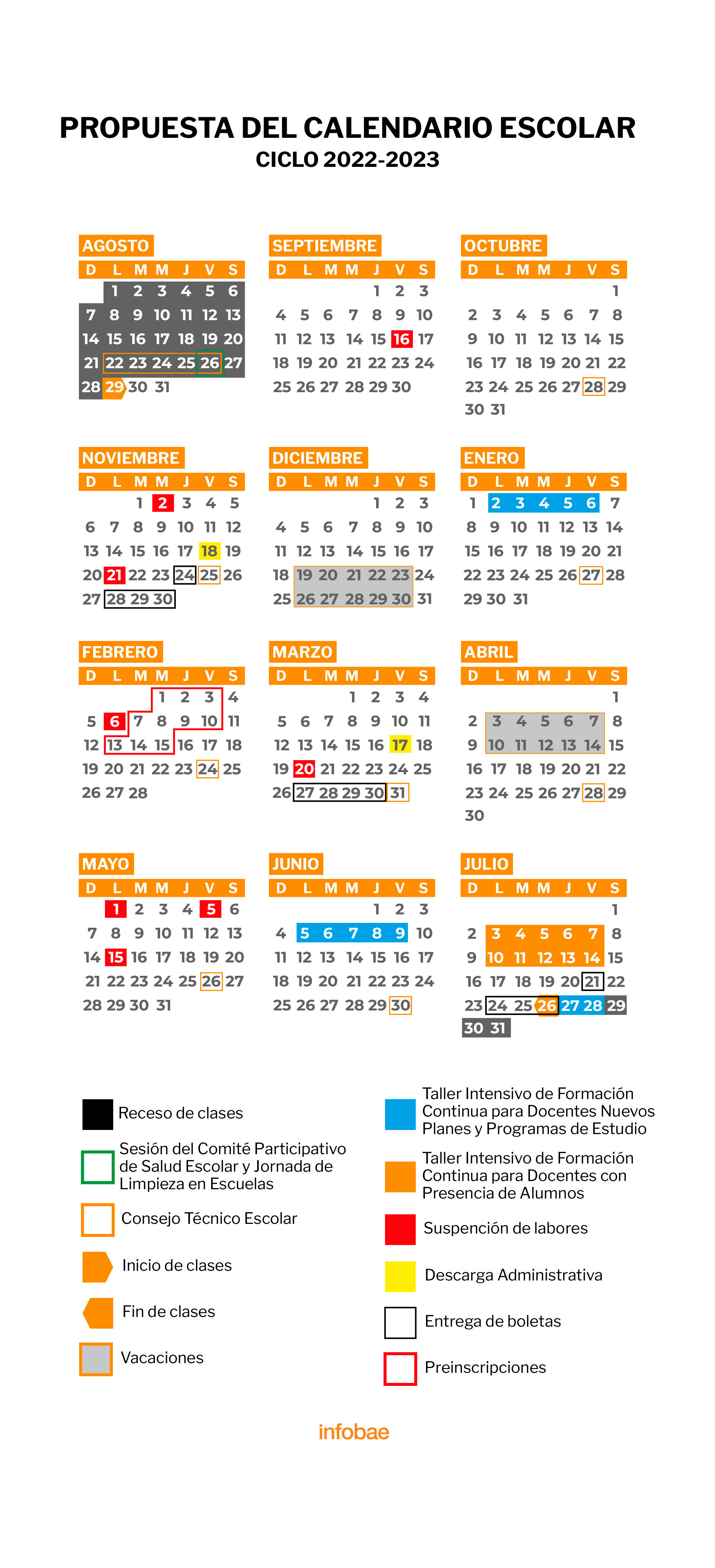 Calendario Oficial de la SEP 2022-2023. (Foto: Infobae)