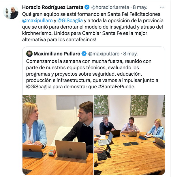 Tweet de Larreta en apoyo a Pullaro y Scaglia