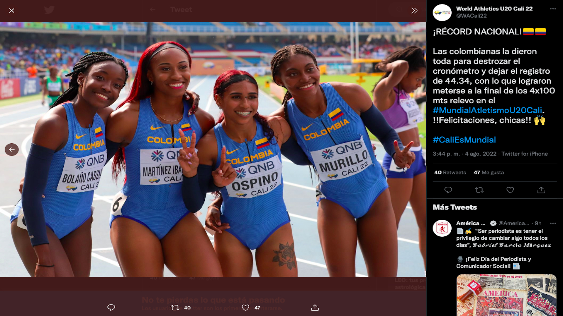 Colombia imposes national athletics record this Thursday, August 4 in Cali / (Twitter: @ WACali22)