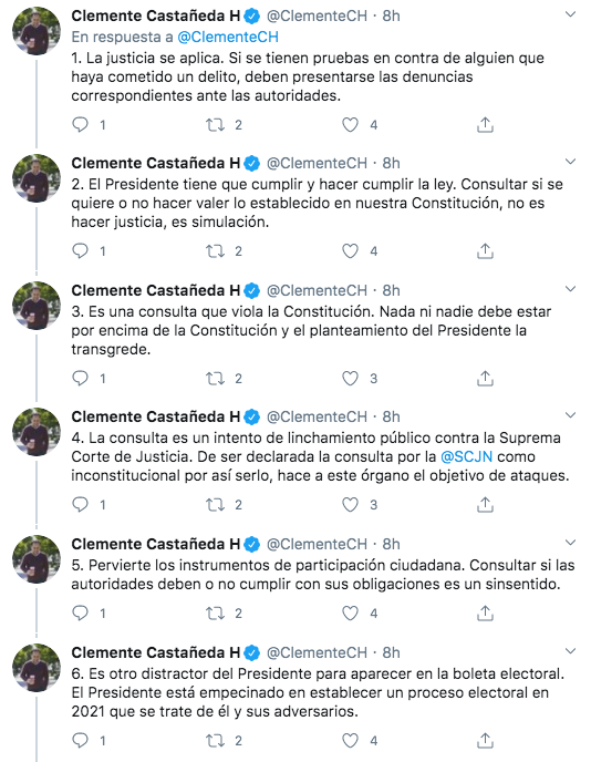 Clemente Castañeda, dirigente nacional de MC, acusó que la consulta es un intento de linchamiento público contra la Suprema Corte de Justicia (Foto: Twitter)