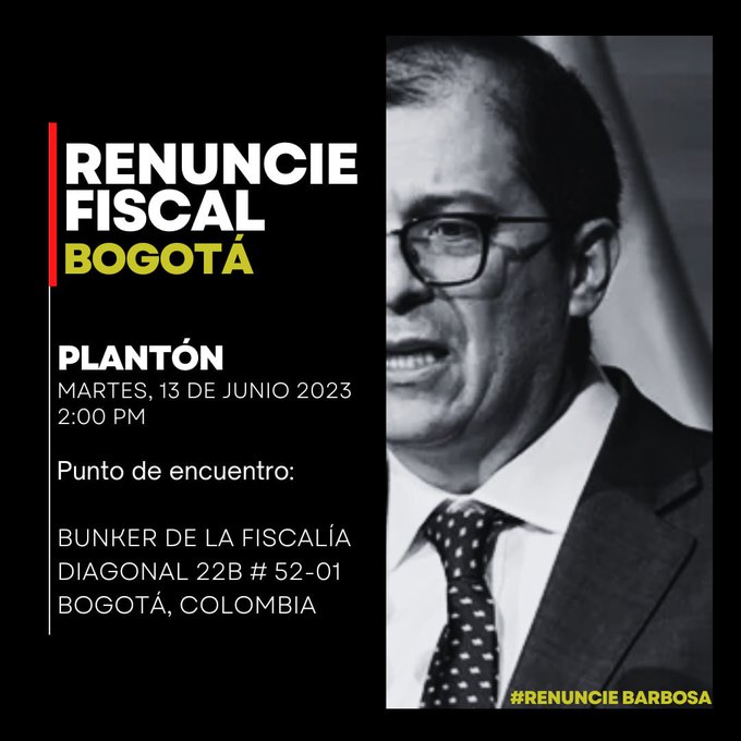 Volante del plantón contra el Fiscal General en Bogotá. (Captura de pantalla)