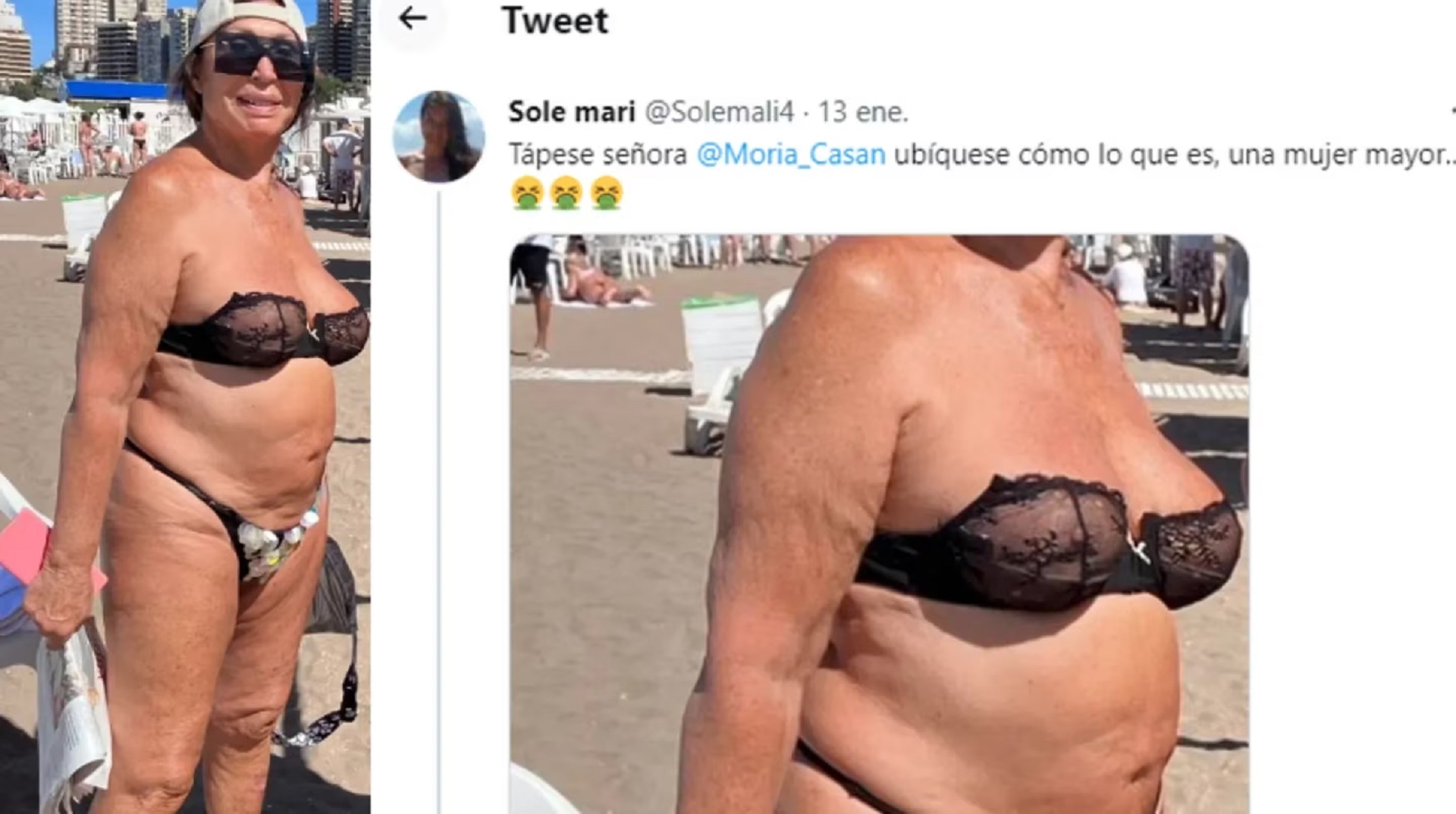 Una usuaria de Twitter crítico fuertemente a Moria Casán por su ropa (Foto: Captura Twitter)