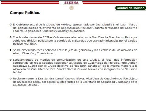 Los documentos de la SEDENA que fueron filtrados mostraron que la dependencia consignó como de su conocimiento los reportes (Foto: Campos de Poder, SEDENA, Guacamaya leaks)