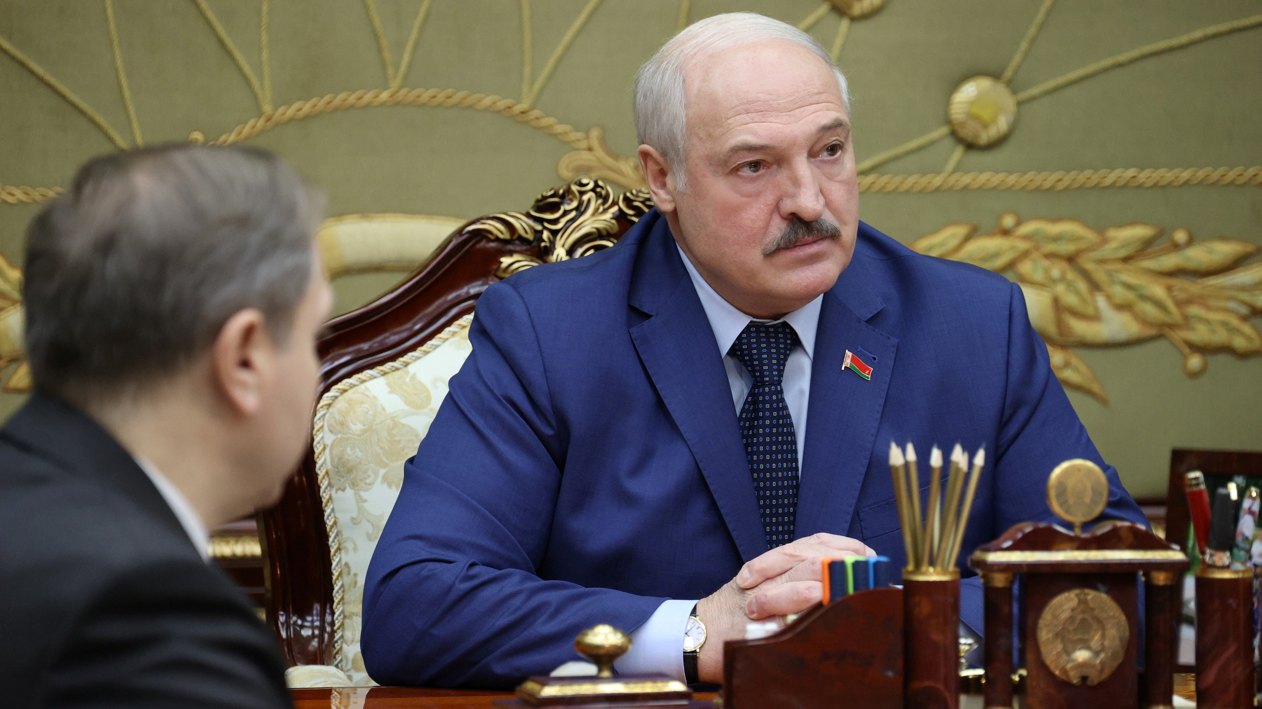 Belarusian President Alexander Lukashenko attends a meeting in Minsk