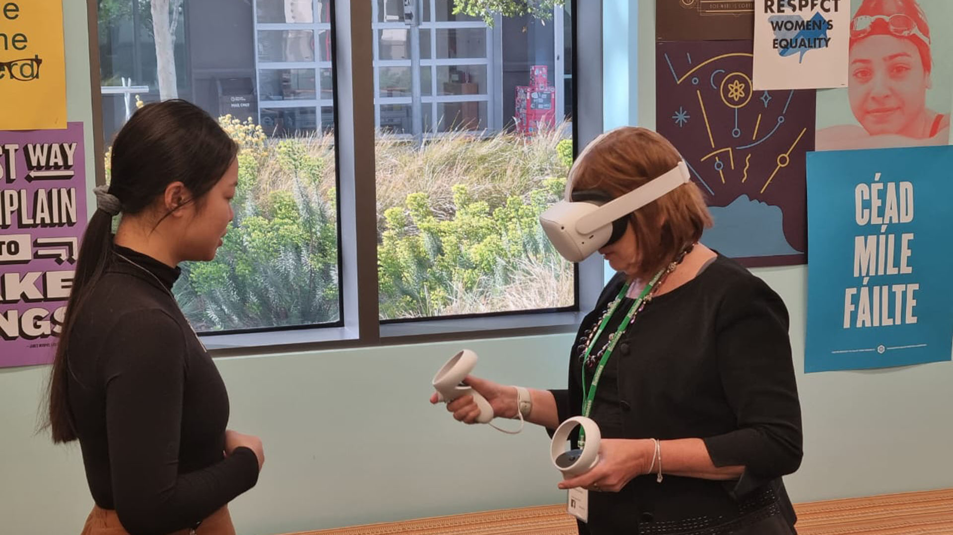 Patricia Bullrich, en una demostración de realidad virtual en la sede de Facebook en San Francisco