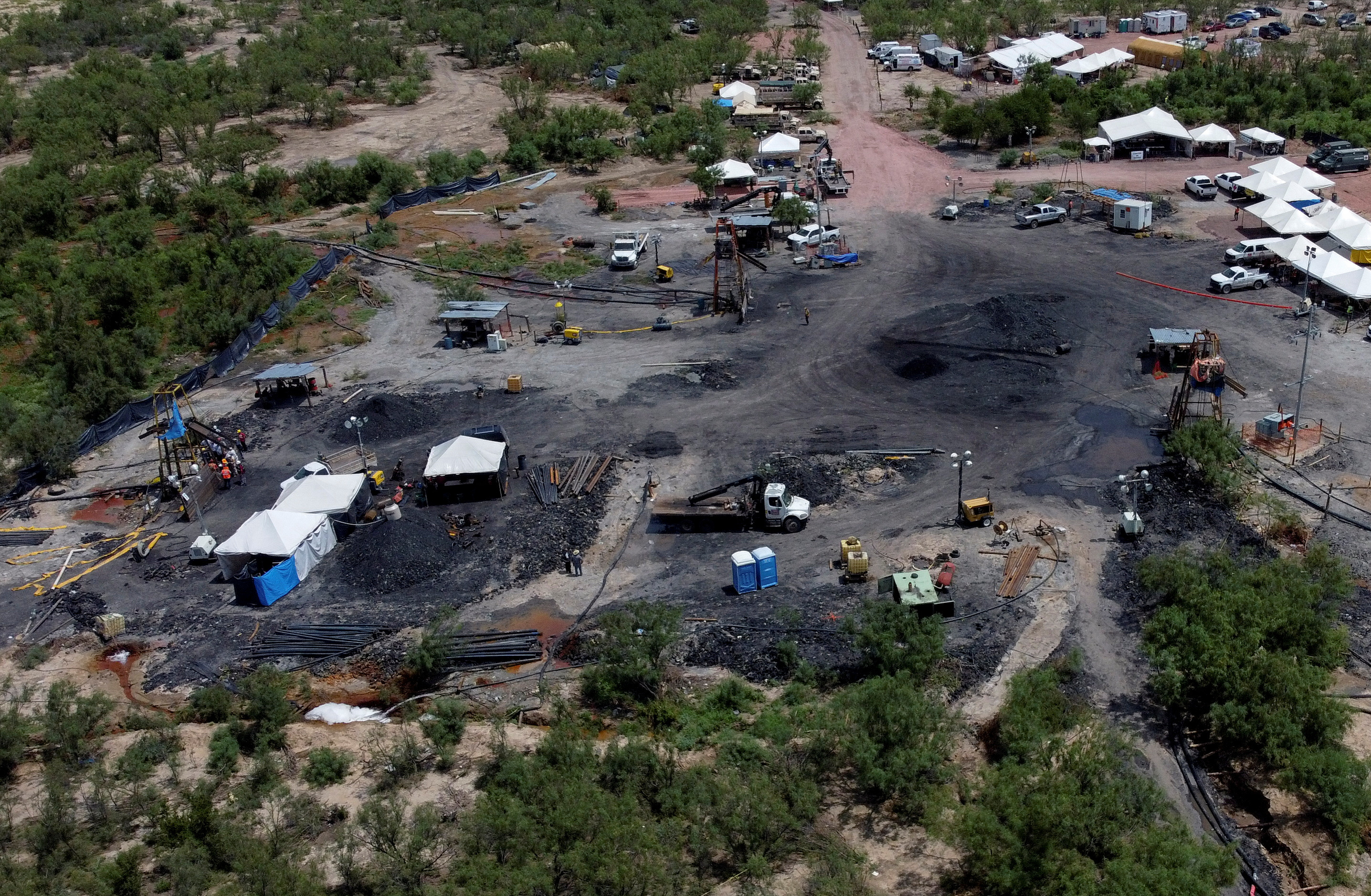 A view shows the coal mine El Pinabete, where a rescue operation for miners trapped after a collapse continues, in Sabinas, Coahuila state, Mexico August 18, 2022. REUTERS/Daniel Becerril