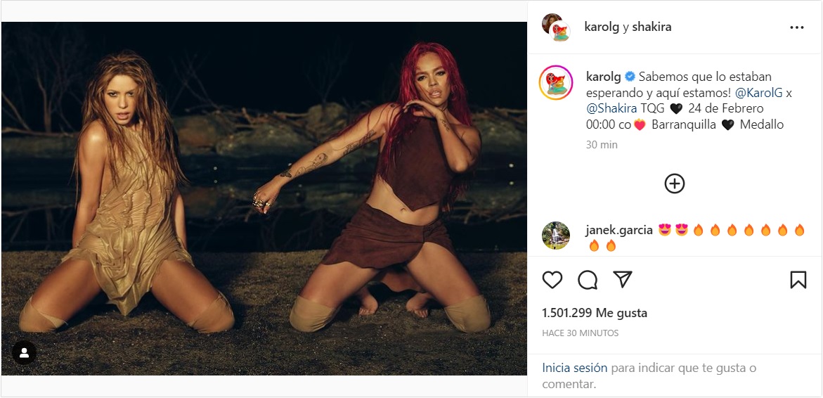 Shakira y Karol G confirmaron en Instagram su próxima colaboración musical (@karolg y @shakira/Instagram)
