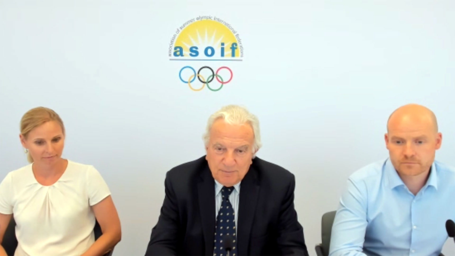 Britta Warner, ASOIF president Francesco Ricci Bitti and deputy executive director James Carr on a Zoom press conference discussing results of the study (ASOIF)
