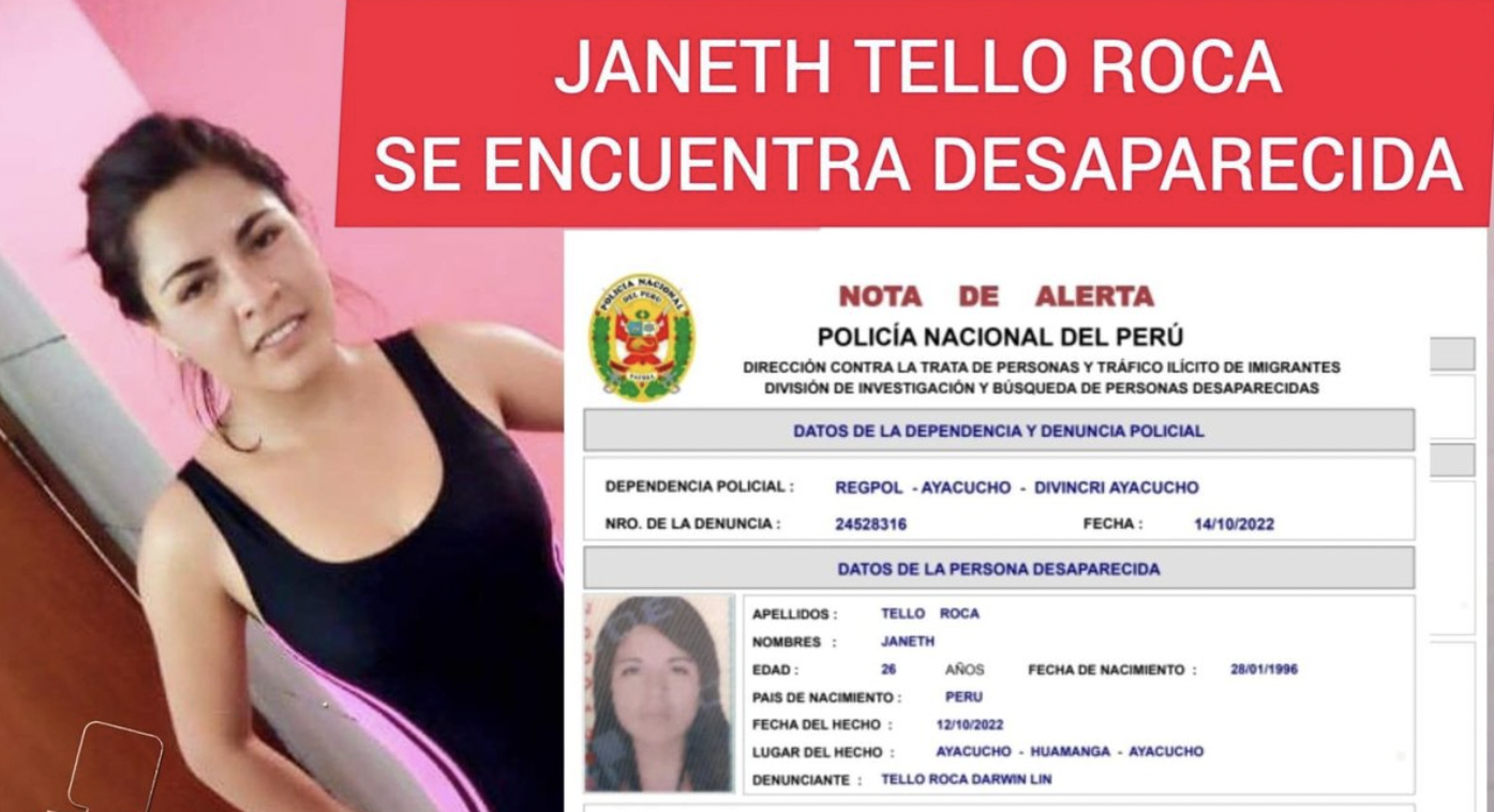 Encuentran sin vida a estudiante desaparecida Janeth Tello
